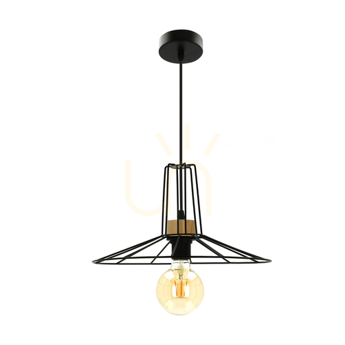 Verifica Lampa suspendată Ferro, 1xE27, Max. 60 W, stejar lustruit cu ulei/metal negru/cablu din PVC negru/abat-jour din metal negru, Ø 35 cm