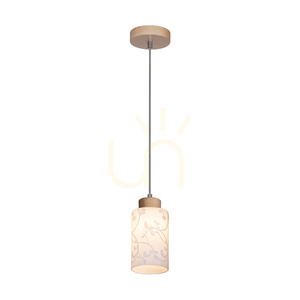 Lampa suspendată Flores, 1xE27, Max. 60 W, mesteacăn/cablu din PVC transparent/abat-jour din sticlă albă cu motiv floral, Ø 10 cm small 1
