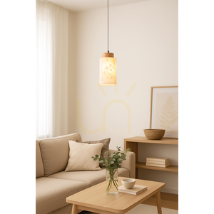 Lampa suspendată Flores, 1xE27, Max. 60 W, mesteacăn/cablu din PVC transparent/abat-jour din sticlă albă cu motiv floral, Ø 10 cm small 2