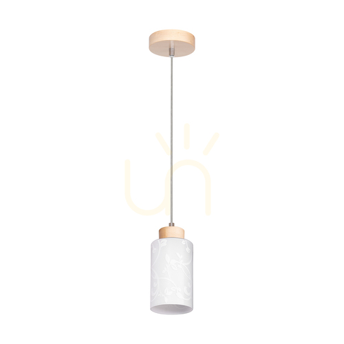 Verifica Lampa suspendată Flores, 1xE27, Max. 60 W, mesteacăn/cablu din PVC transparent/abat-jour din sticlă albă cu motiv floral, Ø 10 cm