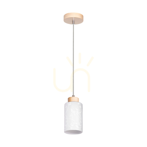 Lampa suspendată Flores, 1xE27, Max. 60 W, mesteacăn/cablu din PVC transparent/abat-jour din sticlă albă cu motiv floral, Ø 10 cm small 0