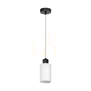 Lampa suspendată Flores, 1xE27, Max. 60 W, metal negru / cablu din PVC transparent / abajur din sticlă albă cu motiv floral, Ø 10 cm small 0
