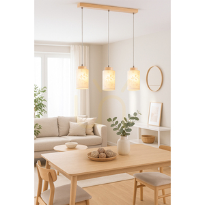 Lampa suspendată Flores, 3xE27, Max. 60 W, mesteacăn/cablu din PVC transparent/abat-jour din sticlă albă cu motiv floral, 54 cm small 2