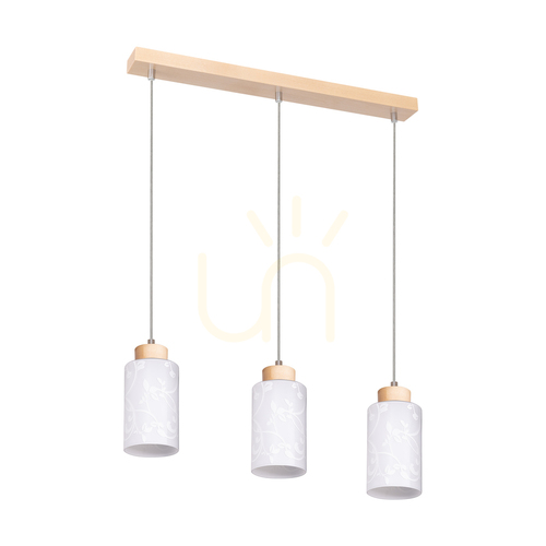 Verifica Lampa suspendată Flores, 3xE27, Max. 60 W, mesteacăn/cablu din PVC transparent/abat-jour din sticlă albă cu motiv floral, 54 cm