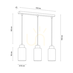 Lampa suspendată Flores, 3xE27, Max. 60 W, metal negru/cablu din PVC transparent/abat-jour din sticlă albă cu motiv floral, 57 cm small 3