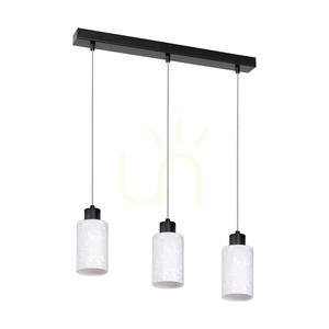 Lampa suspendată Flores, 3xE27, Max. 60 W, metal negru/cablu din PVC transparent/abat-jour din sticlă albă cu motiv floral, 57 cm small 0