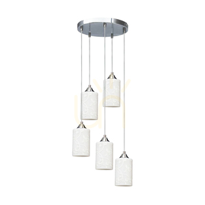 Lampa suspendată „Flowers”, 5xE27, Max. 60 W, metal cromat / cablu din PVC transparent / abajur din sticlă albă cu motiv floral, Ø 35 cm small 0