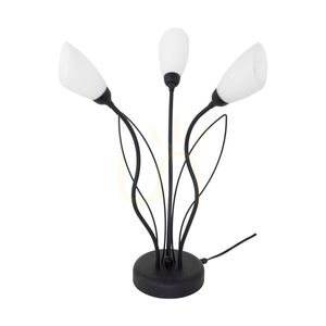 Lampa de masă Gloriosa, 3xG9, Max. LED de 6 W, metal negru/cablu din PVC negru/abat-jour din sticlă albă, Ø 40 cm small 0