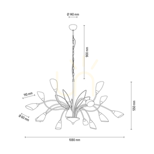 Lampa suspendată Gloriosa, 15xG9, Max. LED de 6 W, metal negru/cablu din PVC negru/abat-jour din sticlă albă, Ø108 cm small 3