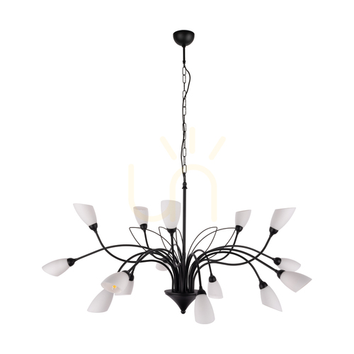 Verifica Lampa suspendată Gloriosa, 15xG9, Max. LED de 6 W, metal negru/cablu din PVC negru/abat-jour din sticlă albă, Ø108 cm