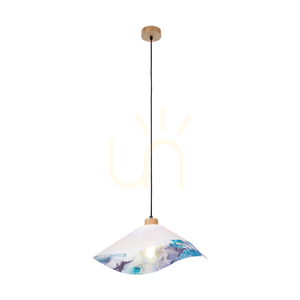 Lampa suspendată Hattu cu motiv floral, 1xE27 Max. 40 W, stejar uleiat / cablu împletit negru / abajur alb și multicolor, Ø 50 cm small 1