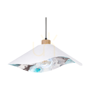 Lampa suspendată Hattu cu motiv floral, 1xE27 Max. 40 W, stejar uleiat / cablu împletit negru / abajur alb și multicolor, Ø 50 cm small 2