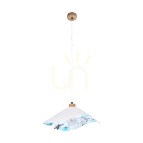 Verifica Lampa suspendată Hattu cu motiv floral, 1xE27 Max. 40 W, stejar uleiat / cablu împletit negru / abajur alb și multicolor, Ø 50 cm