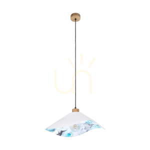 Lampa suspendată Hattu cu motiv floral, 1xE27 Max. 40 W, stejar uleiat / cablu împletit negru / abajur alb și multicolor, Ø 50 cm small 0