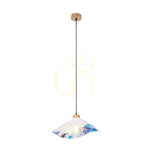 Lampa suspendată Hattu cu motiv floral, 1xE27 Max. 40 W, stejar uleiat / cablu împletit negru / abajur alb și multicolor, Ø 40 cm small 1