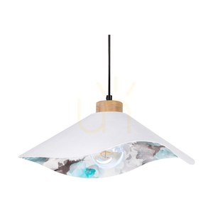 Lampa suspendată Hattu cu motiv floral, 1xE27 Max. 40 W, stejar uleiat / cablu împletit negru / abajur alb și multicolor, Ø 40 cm small 2