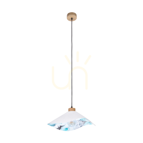 Verifica Lampa suspendată Hattu cu motiv floral, 1xE27 Max. 40 W, stejar uleiat / cablu împletit negru / abajur alb și multicolor, Ø 40 cm