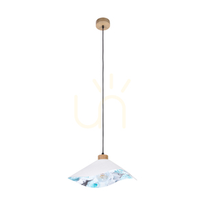 Lampa suspendată Hattu cu motiv floral, 1xE27 Max. 40 W, stejar uleiat / cablu împletit negru / abajur alb și multicolor, Ø 40 cm small 0