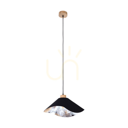 Verifica Lampa suspendată cu motive florale Hattu, 1xE27, Max. 40 W, stejar lăcuit / cablu negru împletit / abajur negru și multicolor, Ø 40 cm