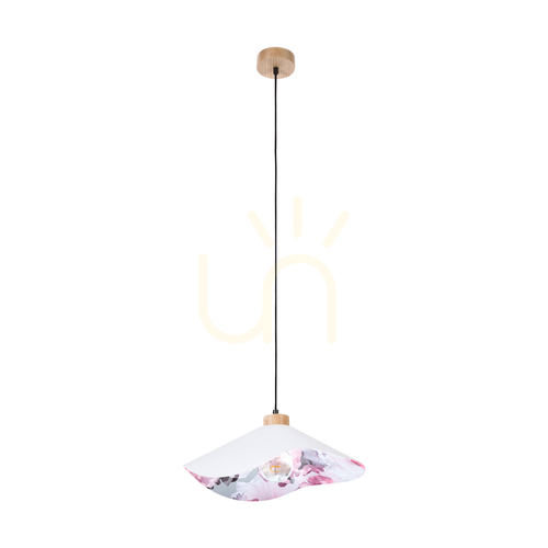 Verifica Lampa suspendată Hattu cu motiv floral, 1xE27 Max. 40 W, stejar uleiat / cablu împletit negru / abajur gri și multicolor, Ø 40 cm