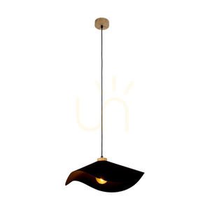 Lampa suspendată Hattu, 1xE27, Max. 40 W, stejar uleiat / cablu împletit negru / abajur negru, Ø 40 cm small 1