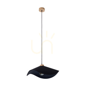Lampa suspendată Hattu, 1xE27, Max. 40 W, stejar uleiat / cablu împletit negru / abajur negru, Ø 40 cm small 0