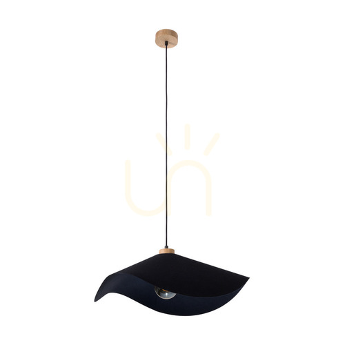 Verifica Lampa suspendată Hattu 1xE27 Max. 40 W, stejar uleiat / cablu împletit negru / abajur negru, Ø 50 cm