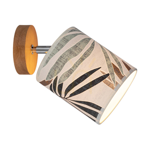 Aplică de perete Hoja 1xE27 Max. Abajur de 25 cm, 25 W, din stejar lăcuit, metal cromat și tapet multicolor small 1