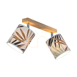 Lampa de tavan Hoja, 2xE27, Max. 25 W, stejar uleiat/metal cromat/abajur din tapet multicolor, 52 cm small 1