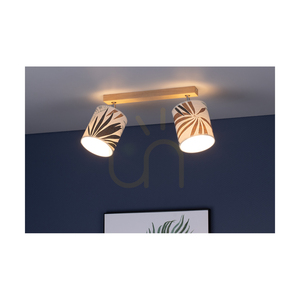 Lampa de tavan Hoja, 2xE27, Max. 25 W, stejar uleiat/metal cromat/abajur din tapet multicolor, 52 cm small 5