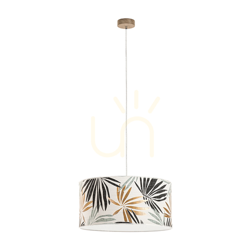Verifica Lampa suspendată Hoja, 1xE27, Max. 60 W, stejar uleiat / cablu din PVC transparent / abajur din tapet multicolor, Ø 50 cm