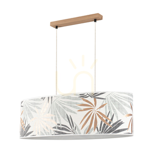 Lampa suspendată Hoja 2xE27 Max. Abajur de 80 cm, din stejar tratat cu ulei, cu cablu din PVC transparent și tapet multicolor, 40 W small 1