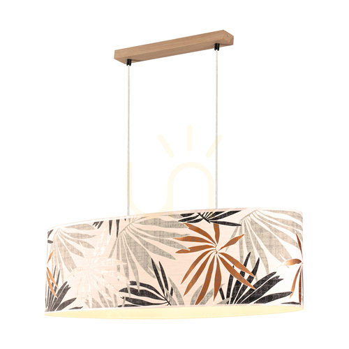 Verifica Lampa suspendată Hoja 2xE27 Max. Abajur de 80 cm, din stejar tratat cu ulei, cu cablu din PVC transparent și tapet multicolor, 40 W