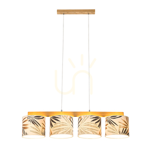 Lampă suspendată Hoja 4xE27 Max. Abajur de 86 cm, din stejar tratat cu ulei, cu cablu din PVC transparent și tapet multicolor, 25 W small 1