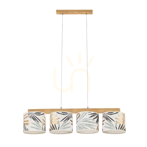 Verifica Lampă suspendată Hoja 4xE27 Max. Abajur de 86 cm, din stejar tratat cu ulei, cu cablu din PVC transparent și tapet multicolor, 25 W