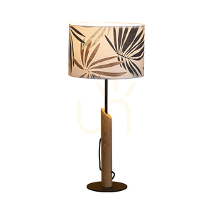 Lampa de masă Hoja, 1xE27, Max. 60 W, stejar uleiat/metal negru/cablu împletit negru/abajur cu model multicolor, Ø 27 cm small 1