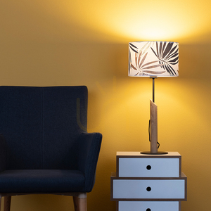 Lampa de masă Hoja, 1xE27, Max. 60 W, stejar uleiat/metal negru/cablu împletit negru/abajur cu model multicolor, Ø 27 cm small 2