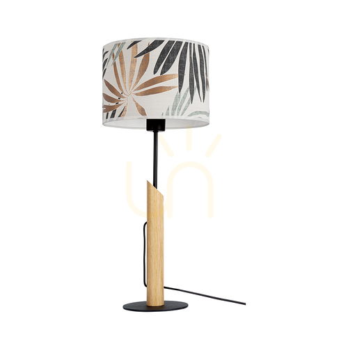 Verifica Lampa de masă Hoja, 1xE27, Max. 60 W, stejar uleiat/metal negru/cablu împletit negru/abajur cu model multicolor, Ø 27 cm