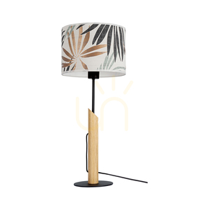 Lampa de masă Hoja, 1xE27, Max. 60 W, stejar uleiat/metal negru/cablu împletit negru/abajur cu model multicolor, Ø 27 cm small 0