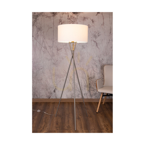 Lampa de podea Hugo, 1xE27, Max. 60 W, metal satinat/cablu din PVC transparent/abat-jour alb, 62 cm small 3