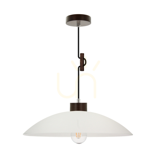 Verifica Lampa suspendată Jona, 1xE27, Max. 60 W, lemn de fag și nuc, cablu împletit, abajur din sticlă albă, Ø 40 cm