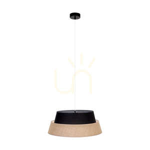 Lampă suspendată din iută, 1xE27 Max. 60 W, metal negru / cablu din PVC transparent / abajur din iută negru-bej, Ø 50 cm small 2