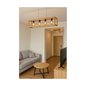 Lampa de tavan Kago, 3xE27, Max. 60 W, stejar lustruit cu ulei/metal negru, 52 cm small 1