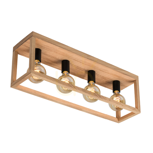 Verifica Lampa de tavan Kago, 4xE27, Max. 60 W, stejar tratat cu ulei/metal negru, 68 cm