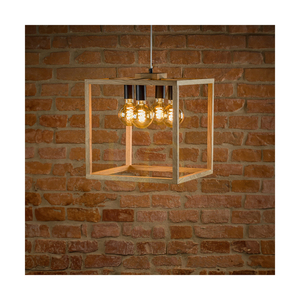 Lampa suspendată Kago 4xE27 Max. 60 W, stejar uleiat/metal negru/cablu din PVC transparent, 40 cm small 1