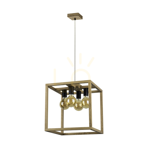 Verifica Lampa suspendată Kago 4xE27 Max. 60 W, stejar uleiat/metal negru/cablu din PVC transparent, 40 cm