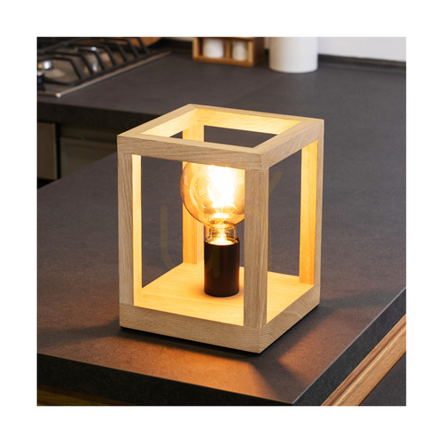 Verifica Lampă de masă Spot Light Kago 7154174 E27, stejar uleiat și negru, 20 × 20 × 25 cm