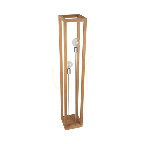 Verifica Lampa de podea Kago, 2xE27, Max. 60 W, stejar uleiat/metal cromat/cablu împletit negru, 25 cm