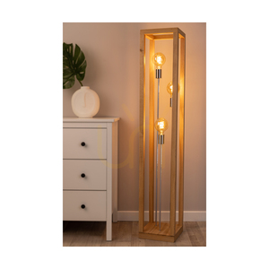 Lampa de podea Kago, 3xE27, Max. 60 W, stejar uleiat/metal cromat/cablu împletit negru, 25 cm small 3