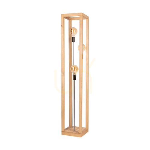 Verifica Lampa de podea Kago, 3xE27, Max. 60 W, stejar uleiat/metal cromat/cablu împletit negru, 25 cm